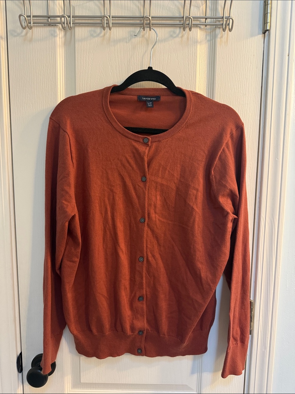 Lands' End Women's Rust Orange Button-Front Cotton Cardigan